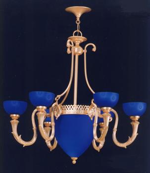 Lustre en cristal - Lustre  Gold mat -Verre Souffle Blue Cobalt